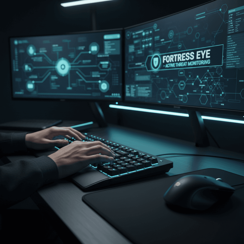 Security analyst monitoring a network dashboard in a dimly lit office