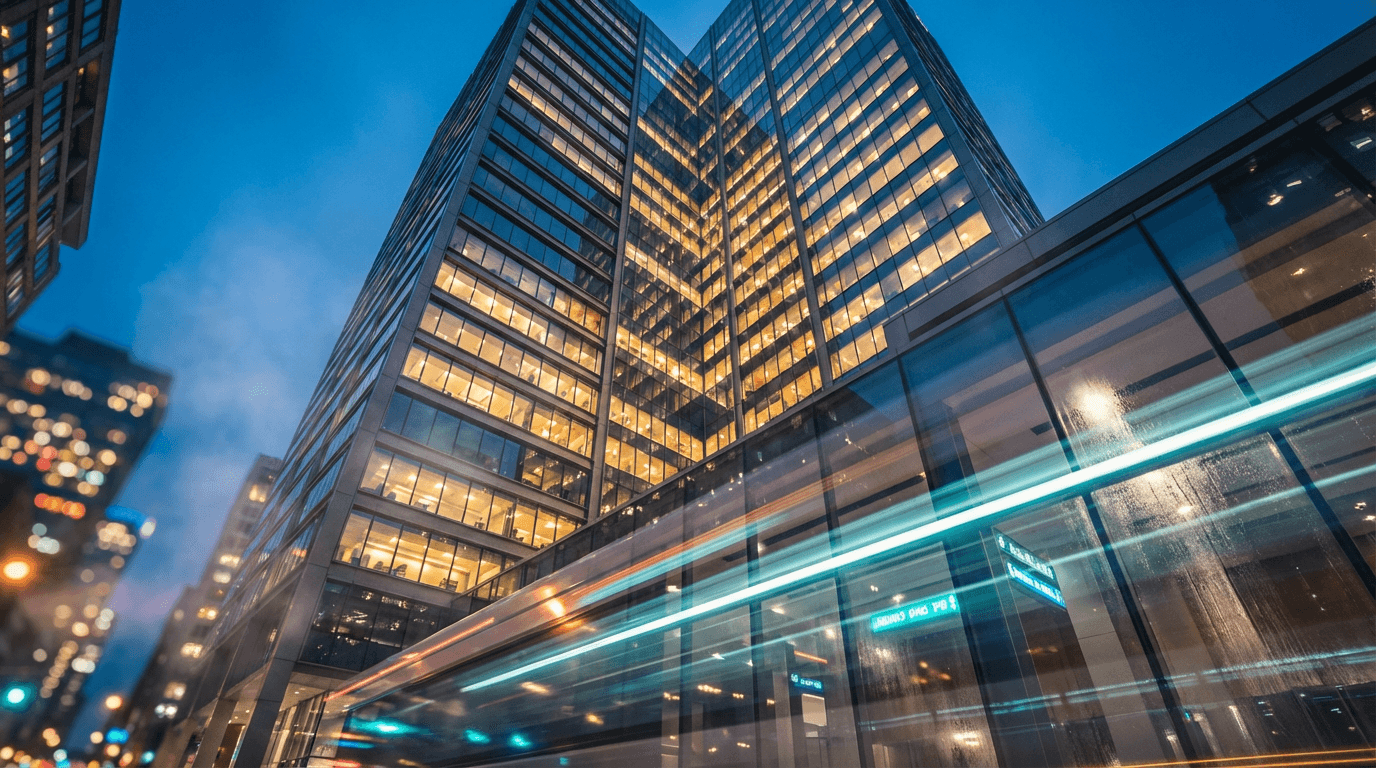 Toronto office building at dusk
